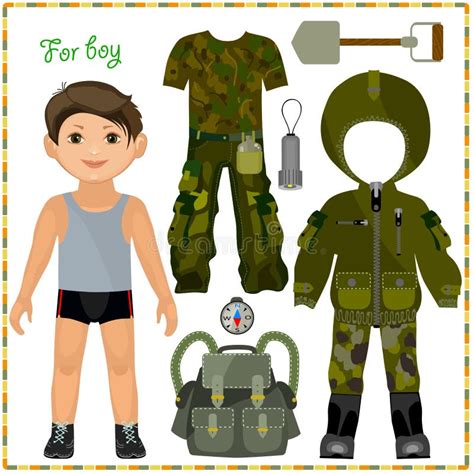 Paper Doll With A Set Of Clothes Cute Boy Student Stock Vector