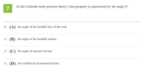 Solved In The Coulomb Earth Pressure Theory What Property Chegg