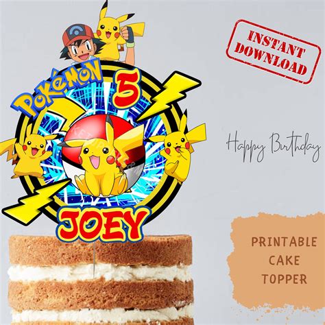 Digital Pikachu Pokemon Cake Topper Pikachu Pokemon Themed Etsy