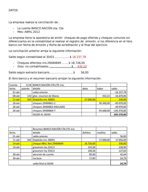 Ejercicios Resueltos Contabilidad Financ Cheque Bancos Images