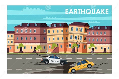 Sismo En Ilustración De Vector Plano De Pueblo Ilustración Del Vector