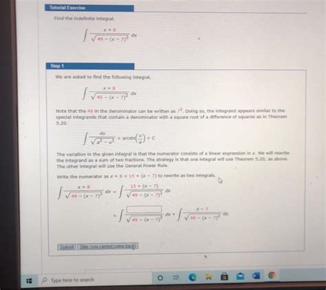 Solved Tutorial Exercise Find The Indefinite Integral X 8 Chegg