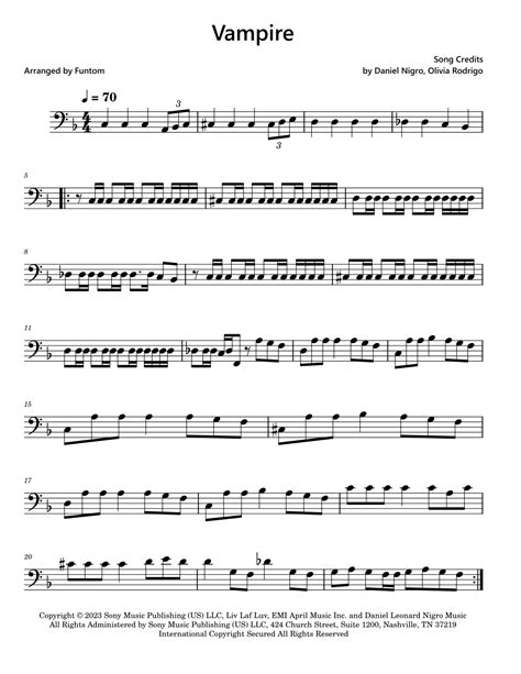 Vampire Arr Funtom By Olivia Rodrigo Sheet Music For Cello Solo At