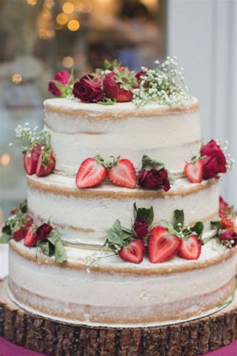 Naked Vanilla And Strawberry Shortcake Wedding Cake