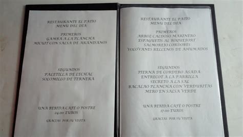 Carta Del Restaurante El Patio Rivas Vaciamadrid Av Vel Zquez