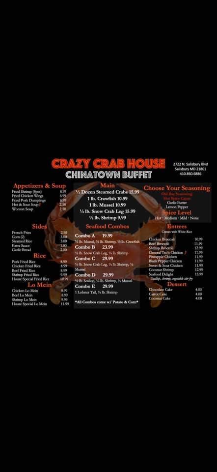 Menu at Chinatown Buffet restaurant, Salisbury