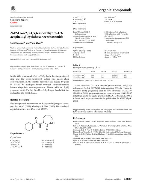 PDF N 2 Oxo 2 3 4 5 6 7 Hexahydro 1H Azepin 3 Yl Cyclohexa