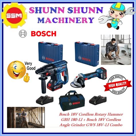 Bosch 18V Cordless Rotary Hammer GBH 180 LI N Angle Grinder GWS 18V LI