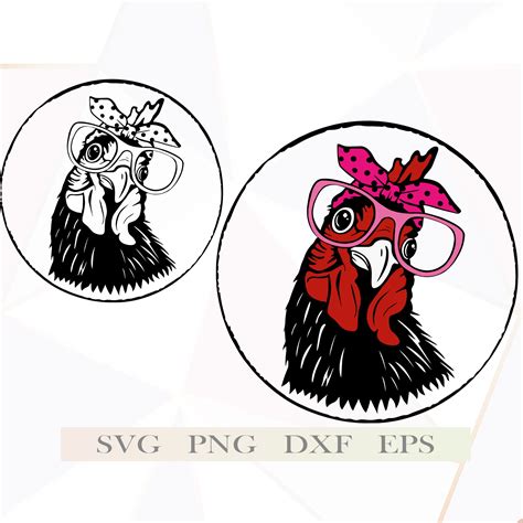 Chicken With Bandana Glasses Svg Files For Cricut Clipart Etsy