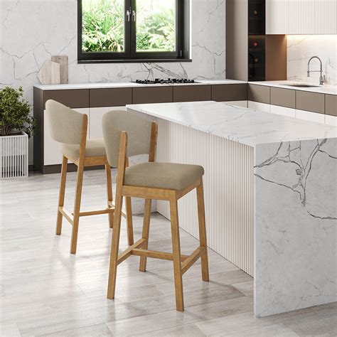 Banquetas Para Ilha De Cozinha - KIT 2 Banquetas Alta Linho para área Gourmet Ilha e Cozinha - Balaqui Decor