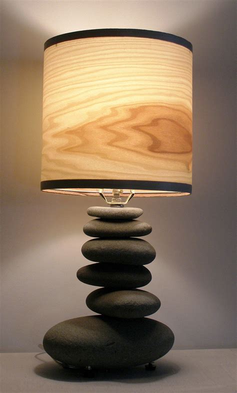 Alaska Beach Stone Lamp With Poplar Wood Veneer Shade Stone Lamp Wooden Lamp Lamp