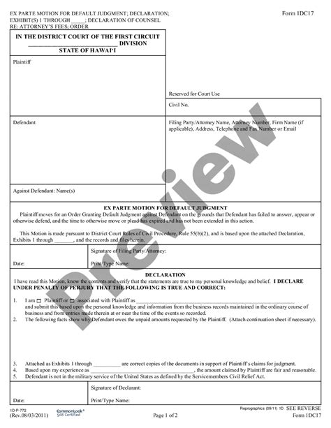 Hawaii Motion For Default Judgment Declaration Order Granting Motion Us Legal Forms