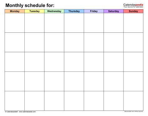 Monthly Schedule Templates for Microsoft Excel