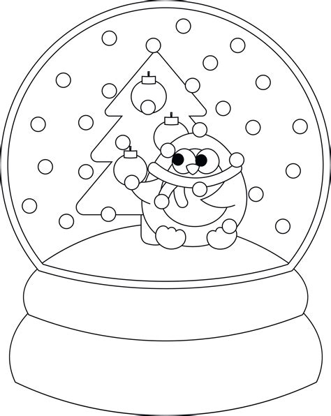 Christmas snowball with Penguin and Christmas tree. Draw illustration ...