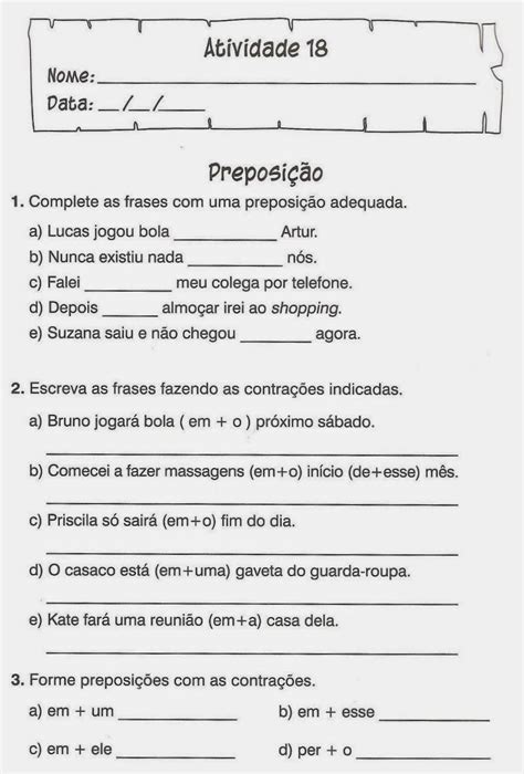 Atividade Preposição 5 Ano - Atividades Sobre Preposição 5 Ano - RETOEDU