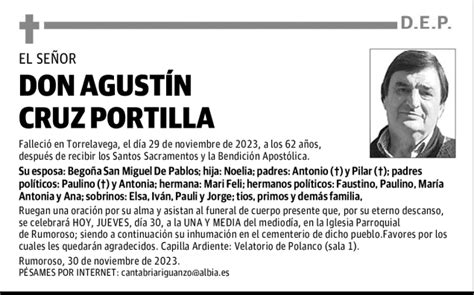 Don Agust N Cruz Portilla Esquela Necrol Gica El Diario Monta S