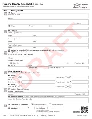 Fillable Online General Tenancy Agreement Form A Rta Qld Gov Au