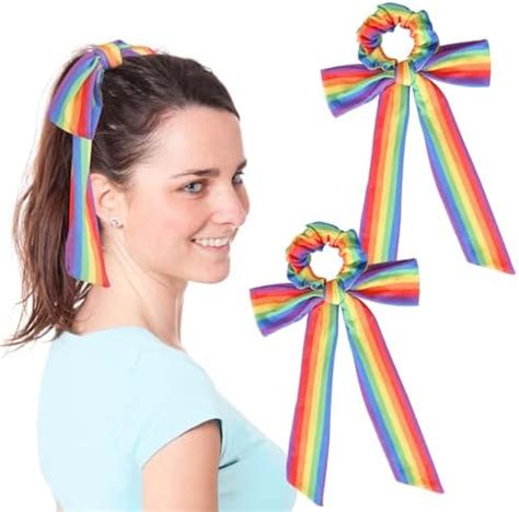 Amazon Rainbow Ribbon Hair Scrunchies Pride Day Bow Hair Ties