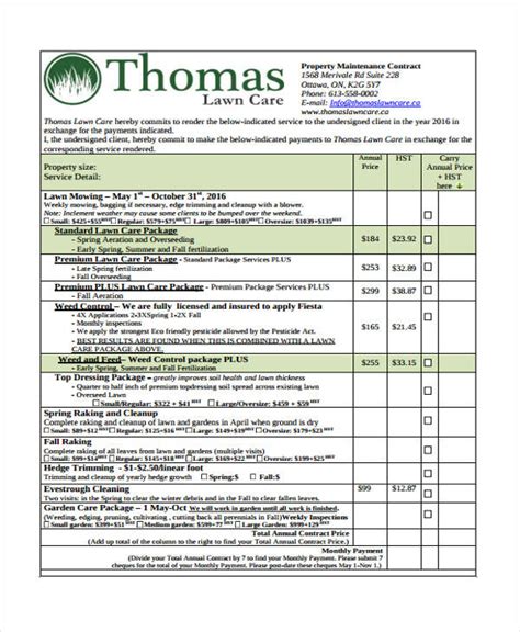 Commercial Lawn Care Contract Template