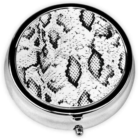 Mini Pilulier Rond En Peau De Serpent Avec Imprimé Noir Et Blanc H3648