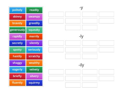 Suffixes Y Ly Ily Group Sort