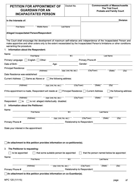 File For Guardianship Of An Incapacitated Personmass Gov Form Fill