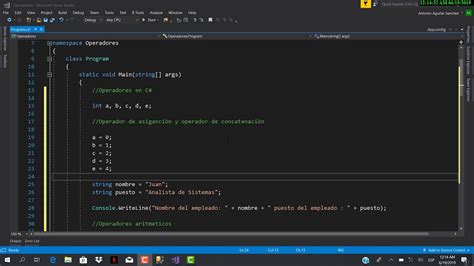 Visual C Tipos De Operadores Con Visual Studio Community En Net