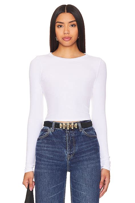 Enza Costa Silk Knit Long Sleeve Tuck Top In White Revolve