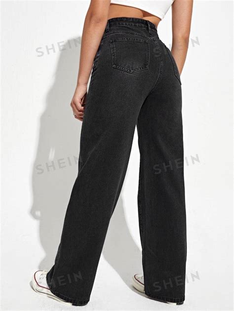 Shein Ezwear High Waist Slant Pocket Straight Leg Jeans Shein Usa