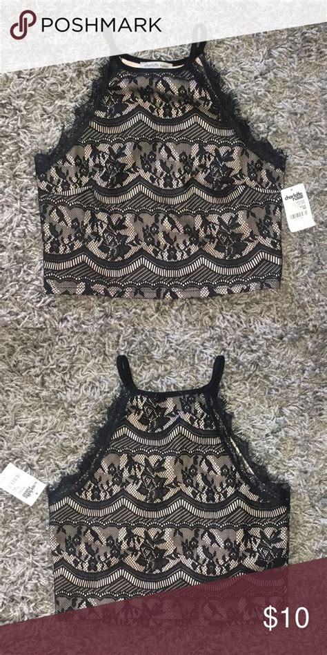 NWT Black Nude Lace Crop Top Size XS