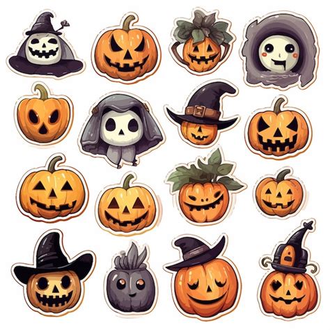 Las Pegatinas De Halloween Vector Premium