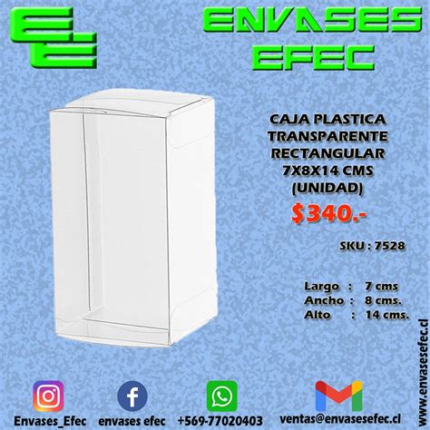 CAJA PLASTICA TRANSPARENTE RECTANGULAR 7X8X14 CMS UNIDAD Envases EFEC