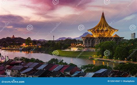 The Kuching City Center At Dawn Editorial Photography Image Of