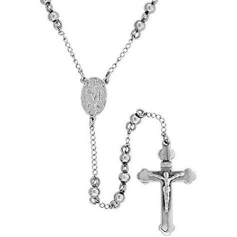 Sabrina Silver Stainless Steel Inch Rosary Necklace W Mm Beads