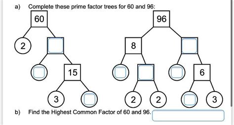 Free Complete These Prime Factor Trees For 60 And 96