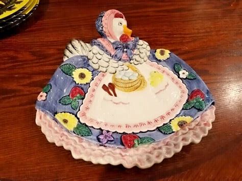 Fitz And Floyd Mother Goose Duck Goose Apron Plate Canape Cookie Plate