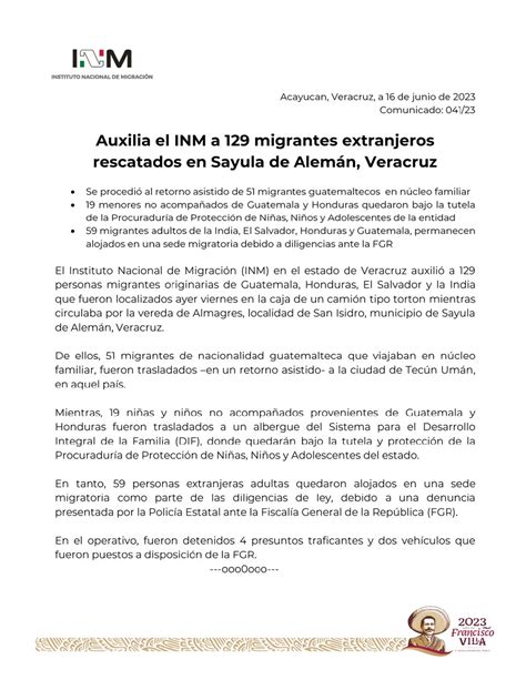 INM on Twitter Comunicado INAMI mx auxilió a 129 personas