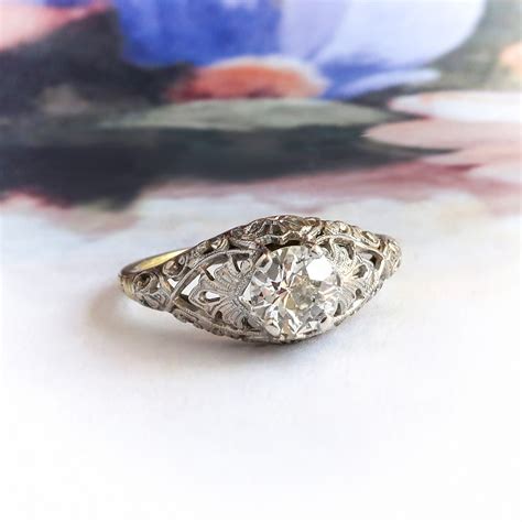 Edwardian Diamond Engagement Ring Vintage 1920's .58ct Old European Cut ...