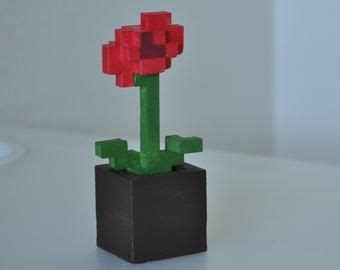 Minecraft Style Rose D Printed Hand Painted Flower Figurine Etsy