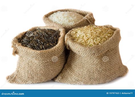 Uncooked Rice In Small Burlap Sacks Stock Photos - Image: 19797163