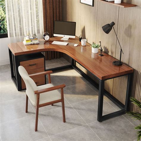 Solid Wood Corner Desk Double Writing Office Table Home Corner Computer