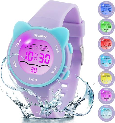 Ayybboo Montre Enfant 7 Lumières de Couleur Montre pour Fille Garçon