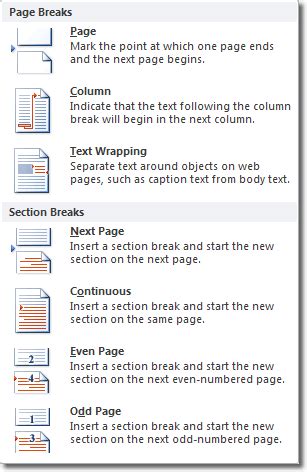 Microsoft Word 2010 – Section Break