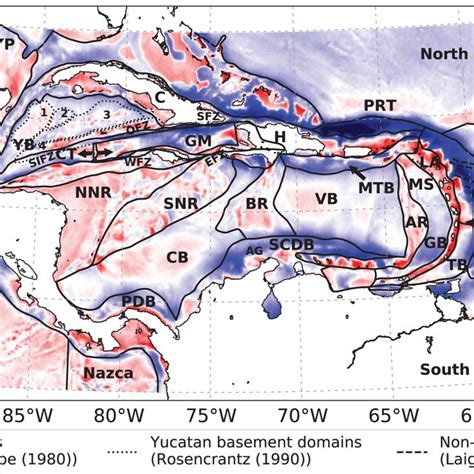 Main Boundaries Of The Caribbean Crustal Provinces Used In This Study