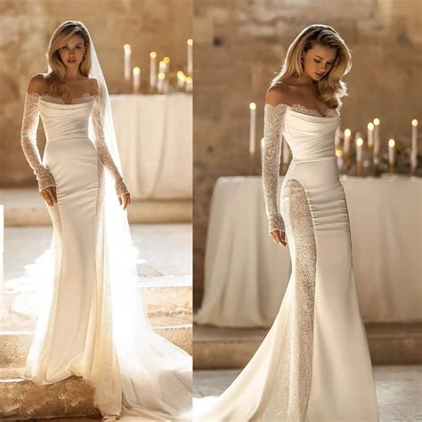 Vestido-de-novia-Sexy-de-sirena-con-velo-hombros-descubiertos-mangas