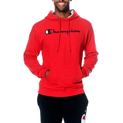 Champion Mens Powerblend Fleece Pullover Hoodie Red Black Gf89h