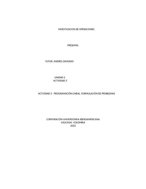 Unidad Actividad Investigacion De Operaciones Investigacion