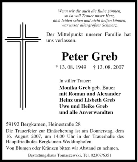 Traueranzeigen Von Peter Greb Trauer In Nrw De