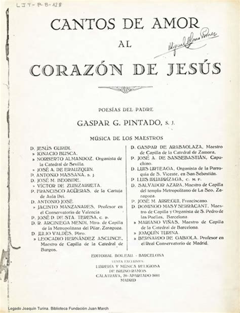 Cantos De Amor Al Corazón De Jesús Archivo Joaquín Turina Fundación