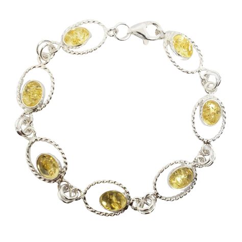 Oval Citrine Amber Sterling Silver Bracelet Amberman